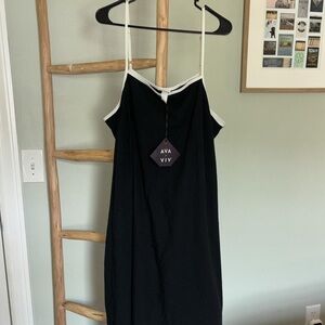 Ava & Viv Black Midi Slip Dress with White Trim